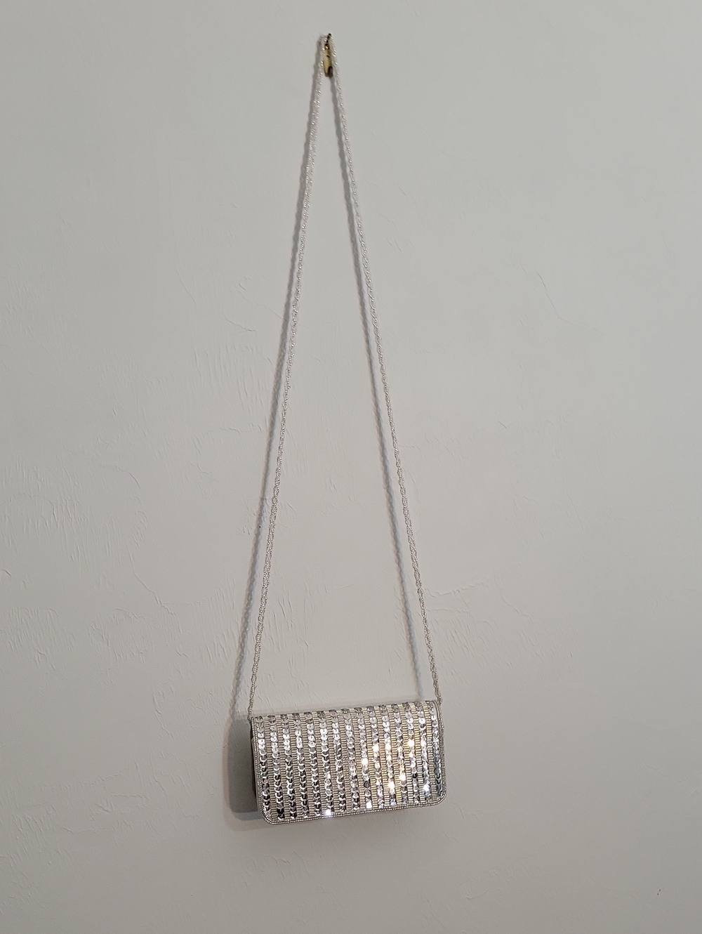 La Regale Silver Sequin Crossbody Clutch